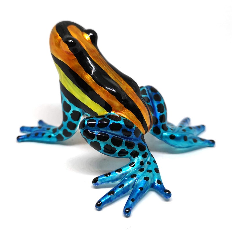 ZOOCRAFT Hand-Blown Glass Frog Figurine - Miniature Poison Dart Frog, Orange & Blue - Artistic Table Decor and Gardening Gift - Image 1